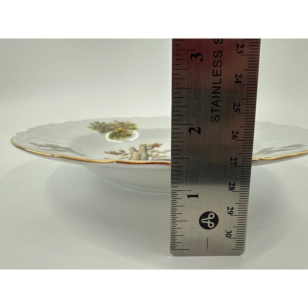 Bernadotte‎ Soup Bowl White Wild Boar Hunting Scene Fine Boheme Gold Rim